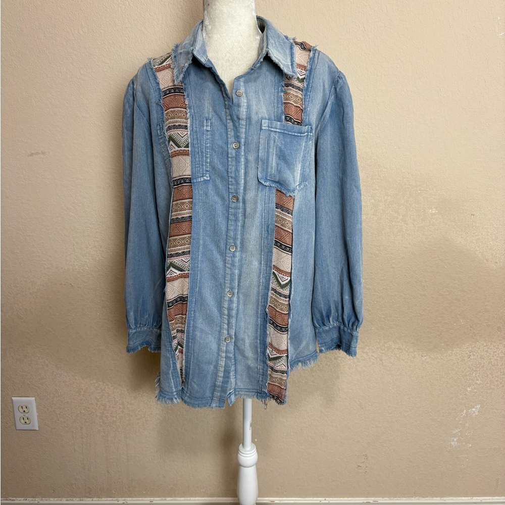 Pol Western Aztec Patchwork Button Front Shirt De… - image 2